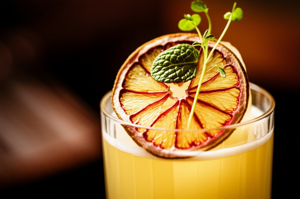 Close-up of a unique cocktail garnish