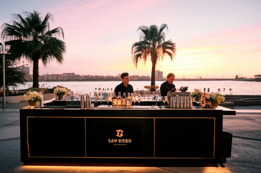 Elegant mobile bar setup at a San Diego event